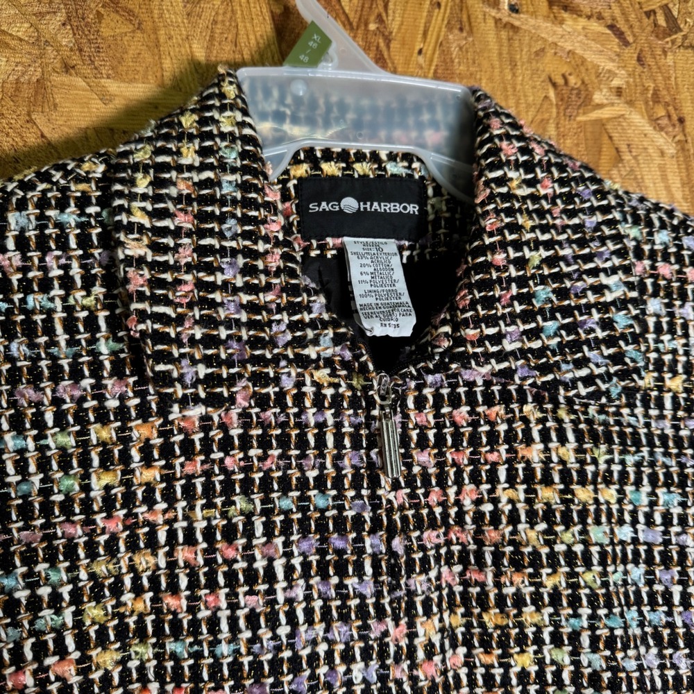 VTG Sag Harbor Tweed Blazer Jacket Pastel Rainbow Office Dressy Layering size 10